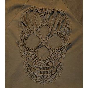 Almost Famous Green Short Sleeve Sweatshirt Skull Cut Out On Back Size Large NWT